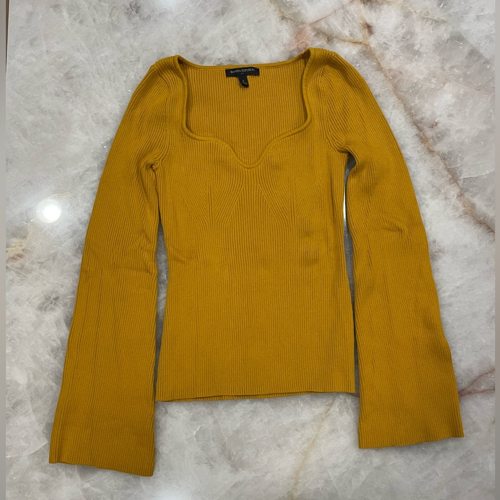 Banana Republic Factory Mustard Yellow Scoop Neck Sweater - Picture 2 of 4